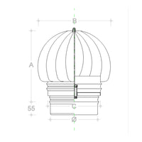 Fumaiolo da 220mm tipo radiante eolico inox aisi 304 base tonda innesto m maschio