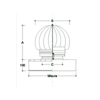 Fumaiolo da 22x32cm base rettangolare tipo radiante eolico inox aisi 304