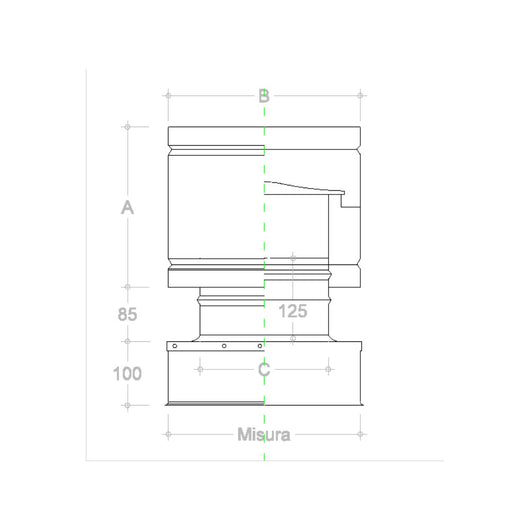 Fumaiolo da 22x32cm tipo botte 4 venti inox aisi 304 base rettangolare