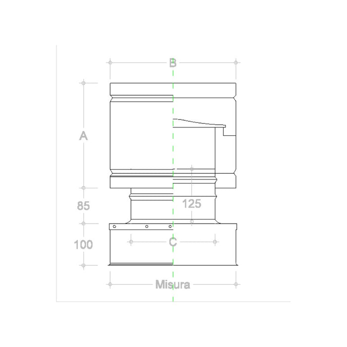 Fumaiolo da 22x32cm tipo botte 4 venti inox aisi 304 base rettangolare