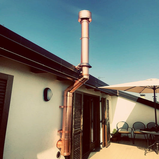 Fumaiolo da 230mm terminale tipo botte 4 venti di rame base tonda m maschio