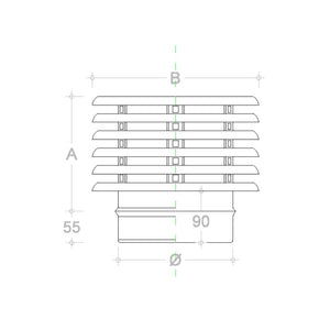 Fumaiolo da 230mm tipo con lamelle inox base tonda innesto m maschio