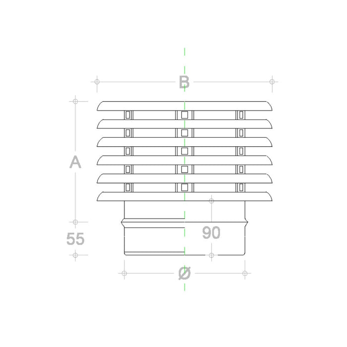 Fumaiolo da 230mm tipo con lamelle inox base tonda innesto m maschio