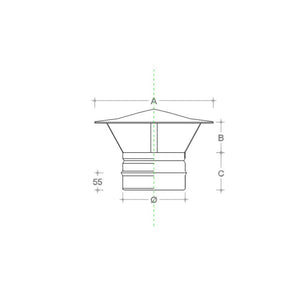 Fumaiolo da 300mm tipo cinese inox base tonda innesto m maschio