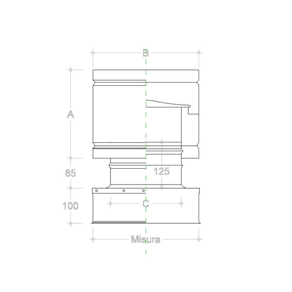 Fumaiolo da 32x32cm tipo botte 4 venti inox aisi 304 base quadra