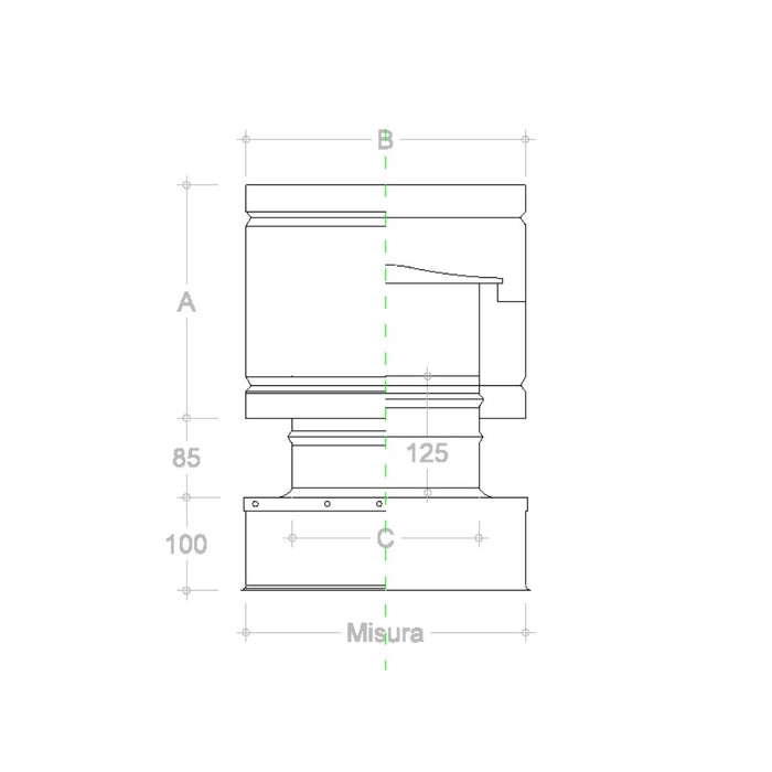 Fumaiolo da 32x32cm tipo botte 4 venti inox aisi 304 base quadra