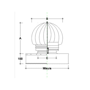 Fumaiolo da 32x42cm base rettangolare tipo radiante eolico inox aisi 304