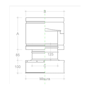 Fumaiolo da 42x42cm tipo botte 4 venti inox aisi 304 base quadra