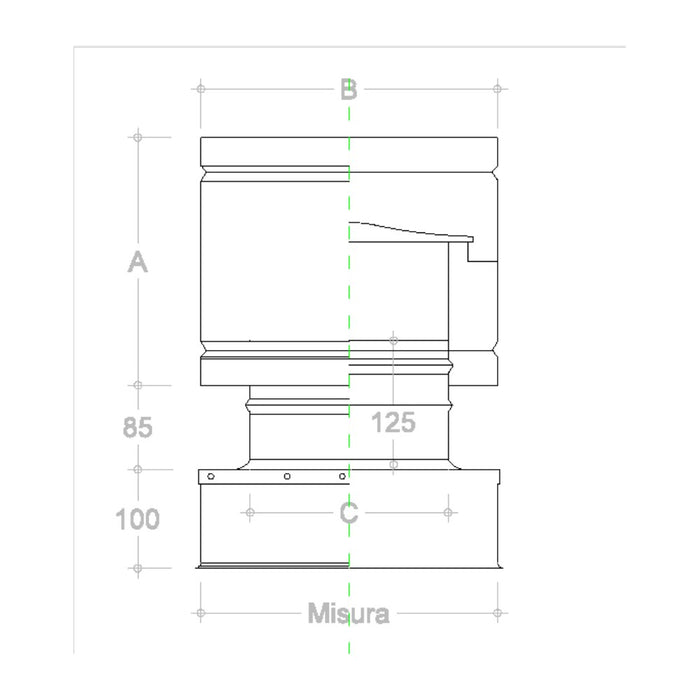 Fumaiolo da 47x47cm tipo botte 4 venti inox aisi 304 base quadra