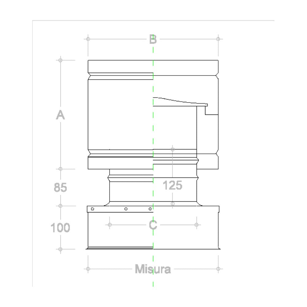 Fumaiolo da 57x57cm tipo botte 4 venti inox aisi 304 base quadra