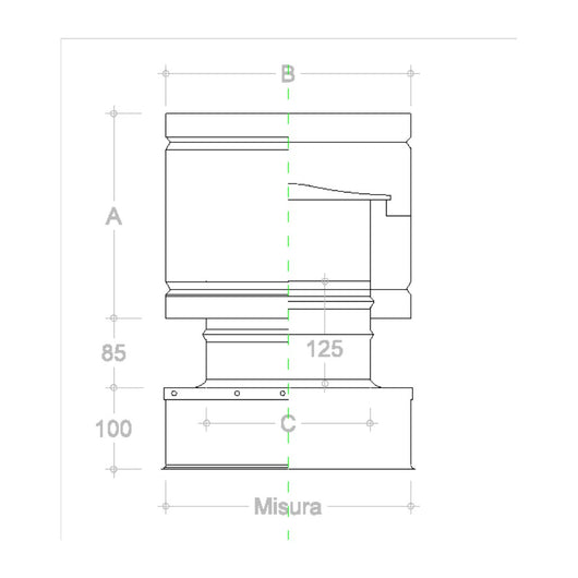 Fumaiolo da 57x57cm tipo botte 4 venti inox aisi 304 base quadra