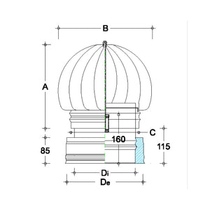 Fumaiolo da 80-130mm radiante tipo eolico inox aisi 304 base tonda doppia parete