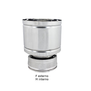 Fumaiolo da 80-130mm terminale tipo botte 4 venti inox aisi 304 base tonda doppia parete