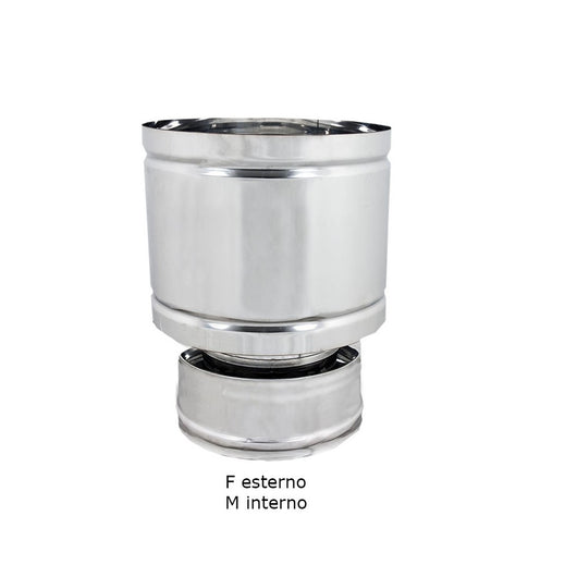 Fumaiolo da 80-130mm terminale tipo botte 4 venti inox aisi 304 base tonda doppia parete