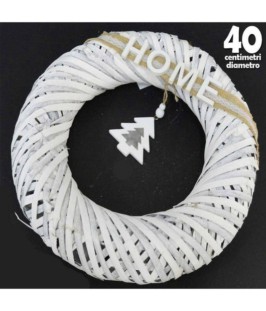 Fuoriporta Natalizio In Legno Shabby Chic Diametro 40cm Decorazione Porte Bianco         