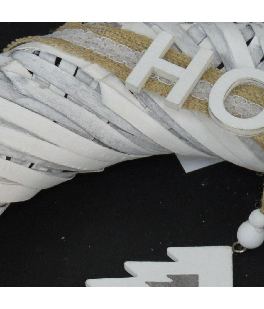 Fuoriporta Natalizio In Legno Shabby Chic Diametro 40cm Decorazione Porte Bianco         