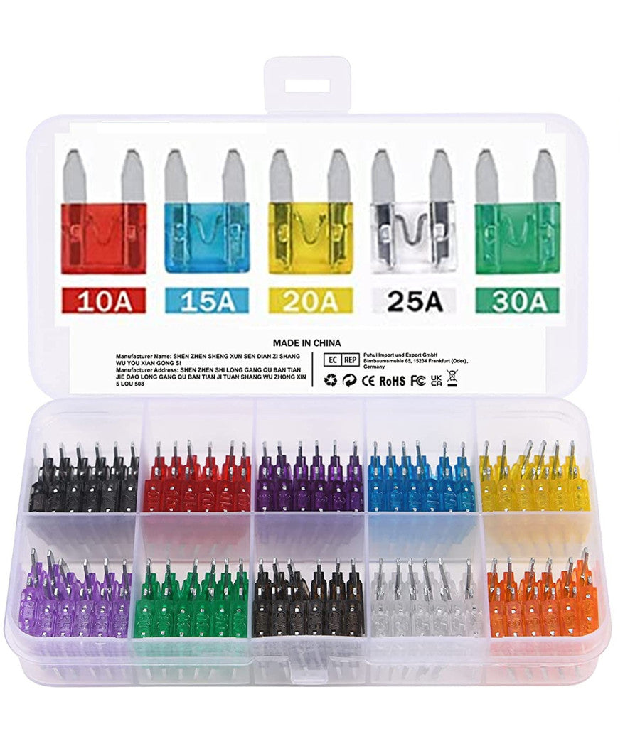 Fusibili Assortiti 100 Pz Lamellari Per Auto E Moto Barca Kit Mini Fusibbili         