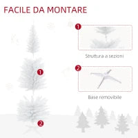 Albero di Natale Slim Artificiale 180 cm con Rami Realistici, Albero di Natale Alto e Stretto con Base Pieghevole, Bianco