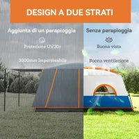 Tenda da Campeggio per 4-6 Persone con 2 Stanze e Veranda, Impermeabile e UPF 30+, Borsa di Trasporto, Blu