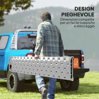 Rampa di Carico Pieghevole e Antiscivolo per Moto con Cinghia di Sicurezza, Acciaio, Argento