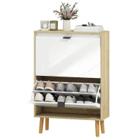 Scarpiere Stretto con 2 Porte in Bianco Lucido Ripiani Regolabili Gambe in Legno per 12 Paia di Scarpe