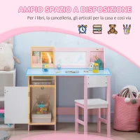 Set Tavolo e Sedie per Bambini 5+ Anni in Legno con Banco Scuola e Sedia Bianco e Rosa