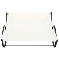 Lettino Prendisole 2 Posti, Sdraio da Giardino a Dondolo in Metallo e Texteline, 140x200x36-88cm, Bianco Crema