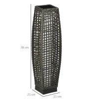 Lampada Solare da Giardino con Pannello di Ricarica, in Acciaio e Rattan, 21x21x78 cm, Nero e Grigio