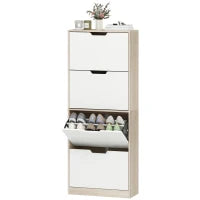 Scarpiera Salvaspazio Slim a 4 Cassetti per 20 Paia di Scarpe 62.5x26x156 cm, color Legno e Bianco