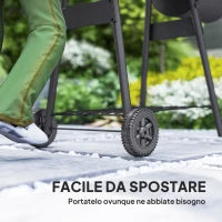 Barbecue a Carbone con Coperchio e Affumicatore, BBQ da Giardino con Ripiani e Ruote 124x53x104 cm, Nero