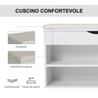 Panca Scarpiera, Mobile Portascarpe Salvaspazio con Sedile Imbottito Ribaltabile da Ingresso Legno, 80x30x47cm, Bianco