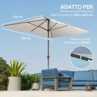 Telo di Ricambio per Ombrellone Rettangolare 3x2 m a 6 Stecche, Poliestere Anti UV 50+, Beige