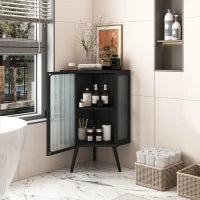 Armadio angolare con anta in vetro，ripiano regolabile e design moderno per bagno, soggiorno, camera da letto, 56,5×42,5×80 cm, Nero