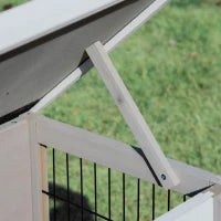 Conigliera con tetto in asfalto, mangiatoia, vassoio amovibile e 2 porte, in legno, 91 x 46 x 71 cm, grigio