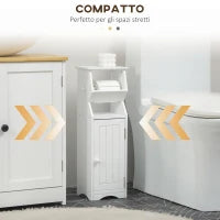 kleankin Mobiletto da Bagno in MDF Bianco con Armadietto e Spazio per Carta Igienica, 19x15x56 cm