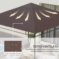 Tetto di Ricambio 3x3m, Telo Sostitutivo per Gazebo da Giardino in Poliestere con Foro di Ventilazione, Color caffè