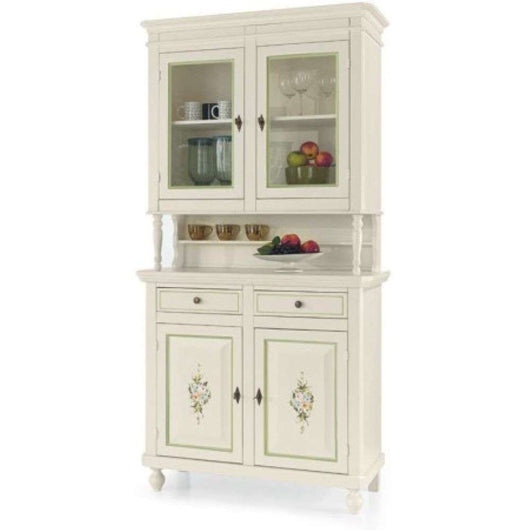 Cristalleria 4 ante 2 cassetti in stile classico in legno e mdf con rifinitura in bianco lucido con decorata 105x45x218 H