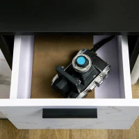 Mobile Dispensa a 2 Ante e 3 Cassetti in MDF e Acciaio per Soggiorno, Cucina e Studio, 90x30x80 cm, Bianco e Nero