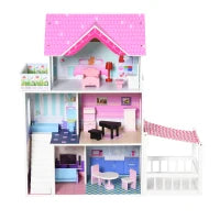 Casa delle Bambole in Legno, Casetta delle Bambole per Bambini a 3 Piani con 13 Accessori, Giocattolo per Bambini 3+ Anni