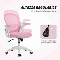 Sedia da Ufficio Ergonomica e Regolabile con Schienale a Rete e Seduta Imbottita, 65.5x61.5x88-97.5 cm, Rosa