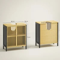 Mobile Sottolavabo Bagno con 2 Ante a Doghe in Legno di Bambù e MDF con Intaglio a U, 60x30x70cm