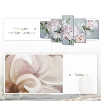 Stampa su Tela con Peonie, 5 Pezzi per Casa e Ufficio, Tela in Legno di Pino e Vernice ad Acqua, 200x100cm, Multicolore