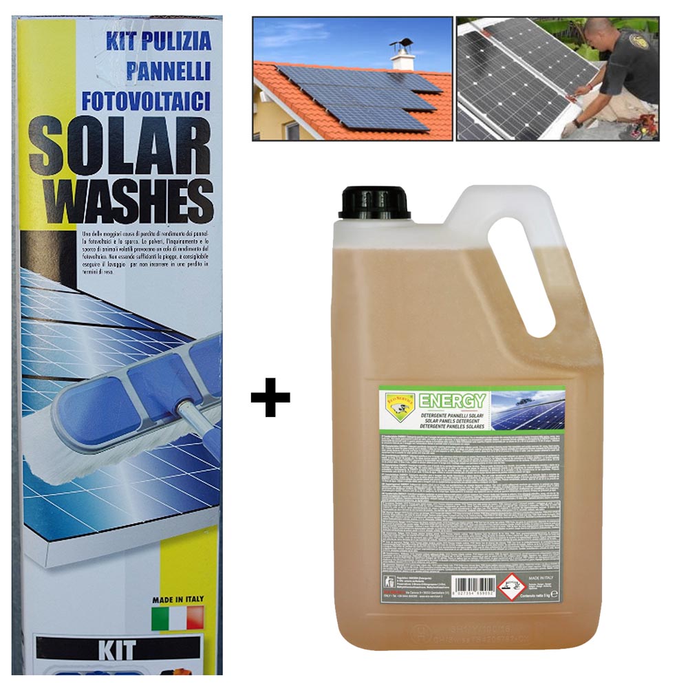 Multipack kit per la pulizia pannelli solari fotovoltaici spazzolone solar e detergente eco service 5 lt