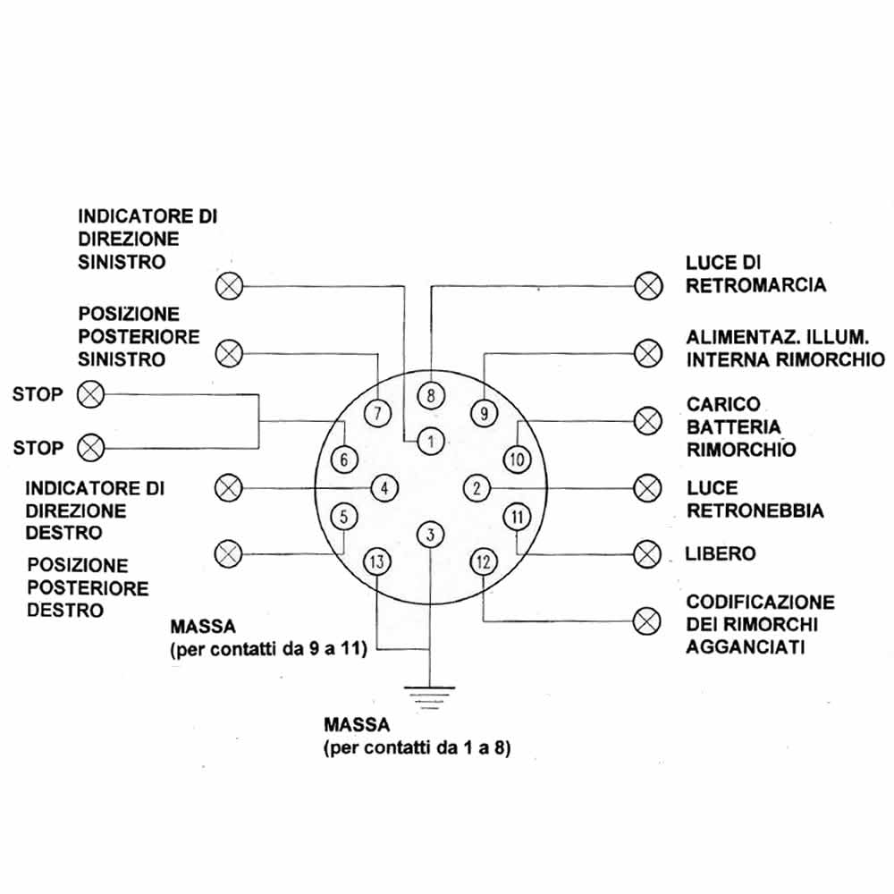 Spina di corrente 12 volt 13 poli per carrelli