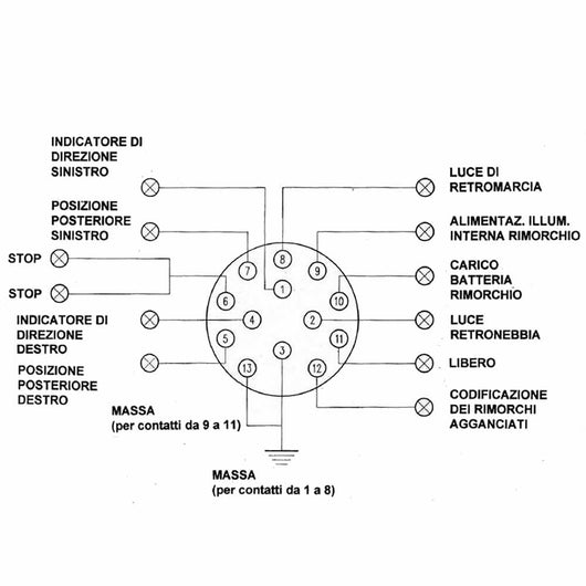 Spina di corrente 12 volt 13 poli per carrelli