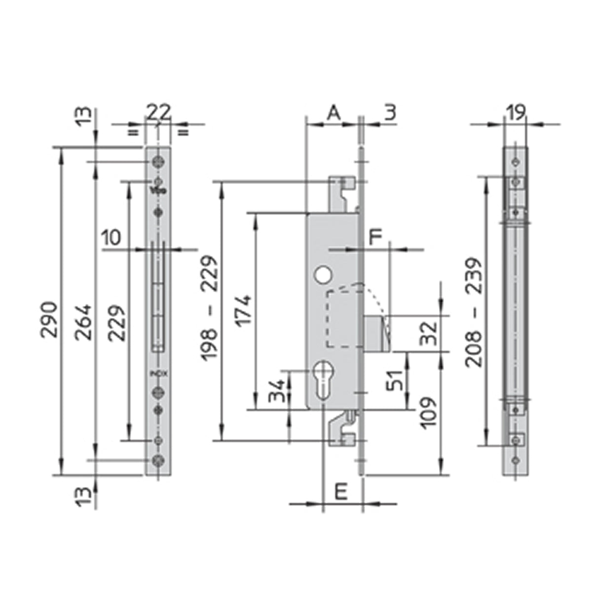 Serratura infilare catenaccio basculante mm. 35
