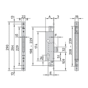 Serratura infilare catenaccio basculante mm. 35