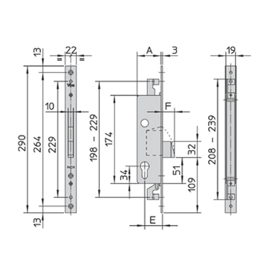 Serratura infilare catenaccio basculante mm. 35