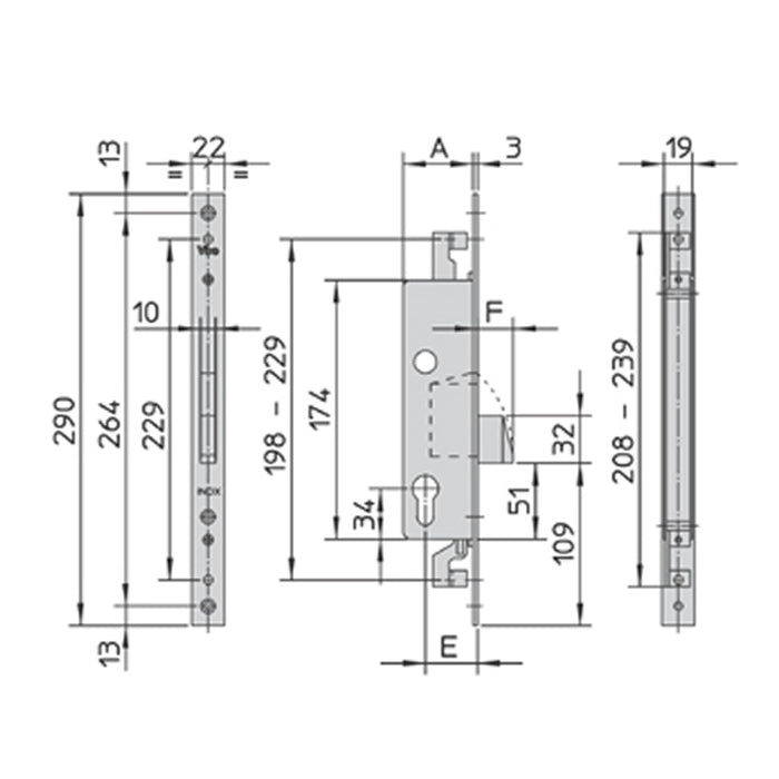 Serratura infilare catenaccio basculante mm. 35