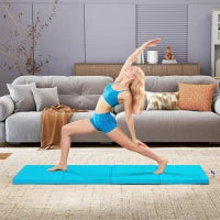 Tappetino Gimnasia Pieghevole con Maniglie di Trasporto e Borsa per Yoga Aerobica, Blu